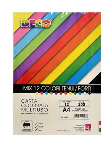 12 CARTONCINI COLORATI 200G A4 ASSORTITI TENUI INTENSI