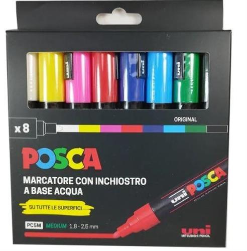 KIT 8 MARKER UNIPOSCA MEDIO COLORI CLASSICI