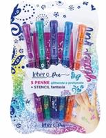 5 PENNE SFERA GLITTERATE PROFUMATE+STENCIL 5321