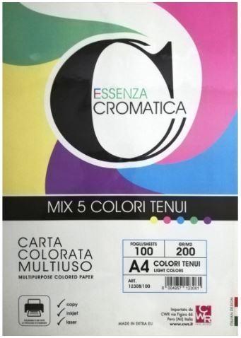 100 CARTONCINI 200gr TENUI ASSORT.(GIA/RO/VE/AZZ/LIL) CROMATICA