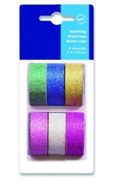 6 ROTOLI WASHI TAPE 15x3mt GLITTER